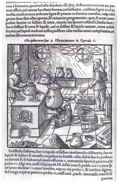 Using Sulphur, fra De Re Metallica av Georg Bauer (1494-1566), kjent som Agricola av German School
