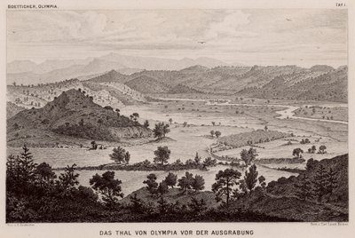 Valley of Olympia, Hellas, før arkeologiske utgravninger (gravering) av German School