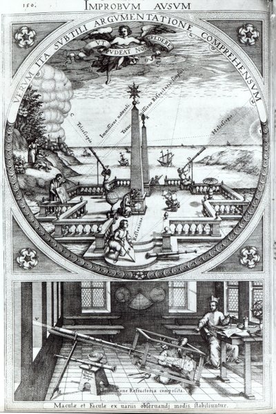 Ulike metoder for å observere solflekker, illustrasjon fra Rosa Orsina av Christoph Scheiner, publisert 1630 (for detaljer se 294058) av German School