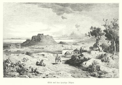 Utsikt over Athen, Hellas, sent på 1800-tallet (gravering) av German School