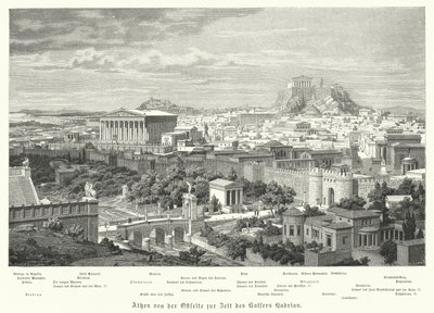 Utsikt over Athen fra øst under det romerske riket Hadrians regjeringstid, 2. århundre (gravering) av German School