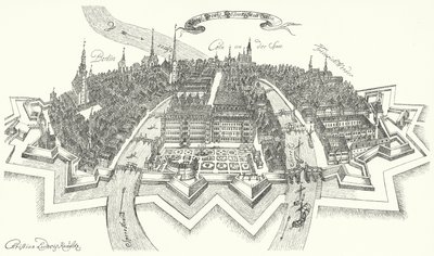 Utsikt over Berlin fra det 17. århundre (gravering) av German School