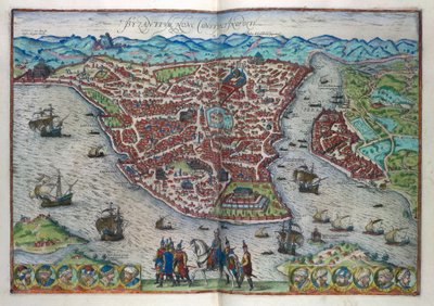 Utsikt over Konstantinopel (farget gravering) av German School