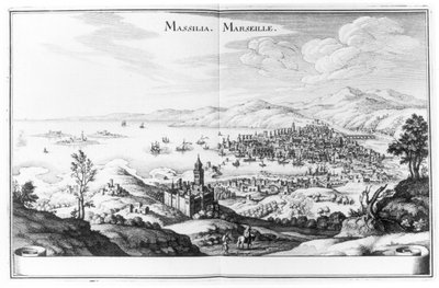 Utsikt over Marseille, fra Topographia Galliae av Martin Zeiller, utgitt 1655-61 av German School