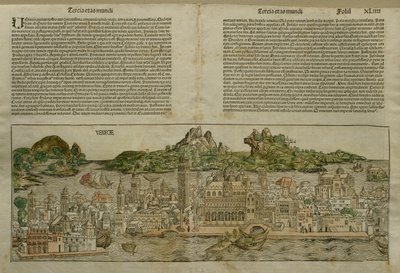 Utsikt over Venezia, illustrasjon fra Liber Chronicarum av Hartmann Schedel (1440-1514) publisert i Nürnberg, 1493 av German School
