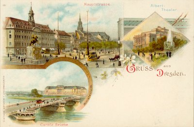Utsikt over Dresden, Tyskland (chromolitho) av German School