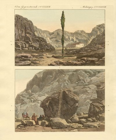 Utsikt over Sinai-fjellet (farget gravering) av German School
