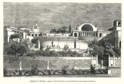 Villa til den romerske keiseren Hadrian, Tivoli, Italia (litho) av German School