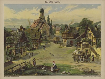 Landsby (farge litho) av German School
