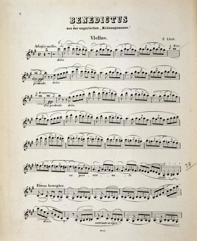 Fiolinpartiturside fra ungarsk kroningsmesse av Franz Liszt av German School