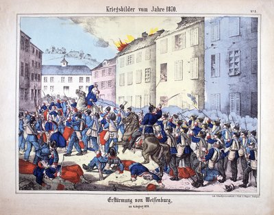 War of 1870: The Capture of Wissembourg (Battle of Weissenburg) between the soldiers of the Prussian army and the French on August 4 av German School