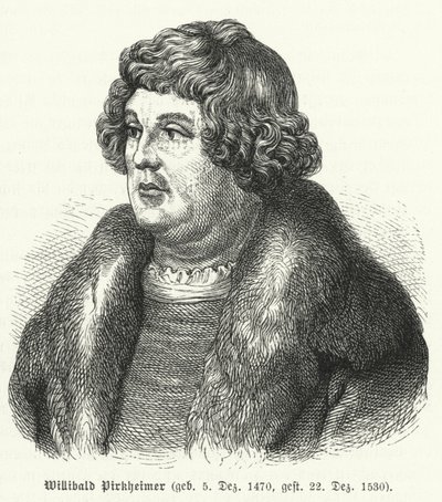 Willibald Pirckheimer , tysk renessanseadvokat, forfatter og humanist, og venn av Albrecht Durer (gravering) av German School