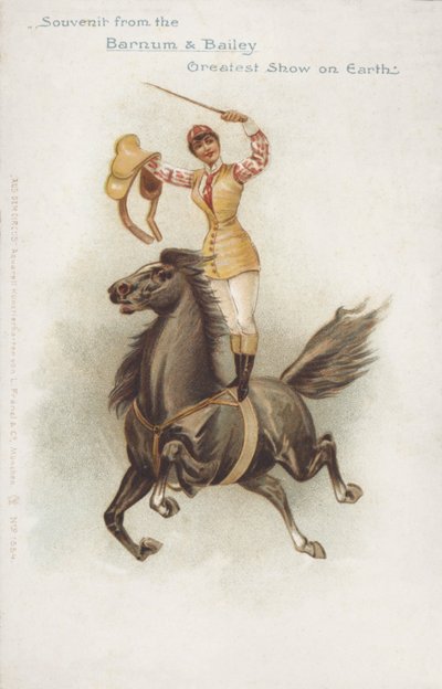 Kvinnelig rytter fra Barnum og Bailey#39;s Circus (chromolitho) av German School
