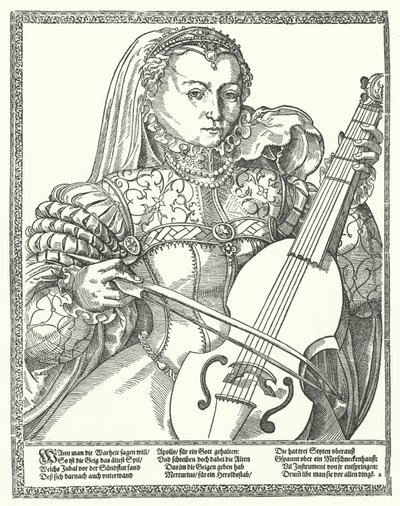 Kvinne spiller cello (gravering) av German School