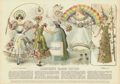 Kvinners kostymer og moter (farge litho) av German School