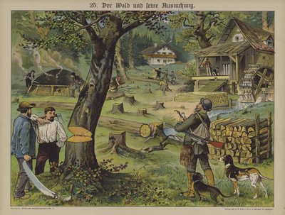 Trearbeidere (farge litho) av German School