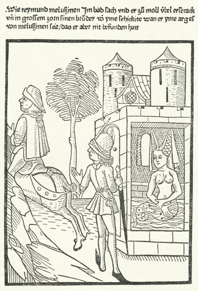 Tresnitt som viser en scene fra legenden om Melusine av German School