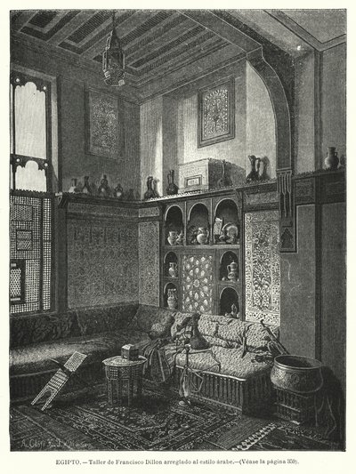 Verksted til Francis Dillon, dekorert i arabisk stil (litho) av German School