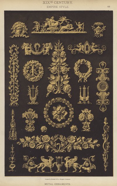 XIXth Century, Empire Style, metalldekorasjoner (litho-farge) av German School
