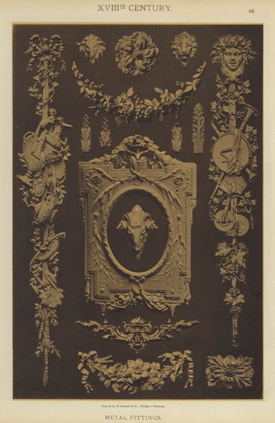 XVIIIth Century, metallbeslag (farge litho) av German School