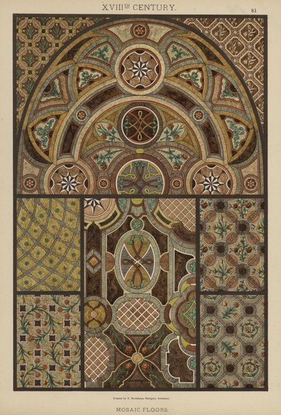 XVIIIth Century, Mosaikkgulv (farge litho) av German School