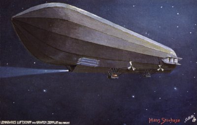Zeppelin-luftskip som flyr om natten av German School