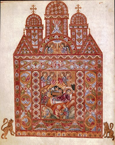 Nativite miniatyr av Codex of Egbert (Codex Egberti) av skolen i Reichenau. 980 ca. Cividale del Friuli, arkeologisk museum eller Cathedrale de Cividale av German School
