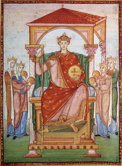 Otton III (980-1002) Germansk keiser som mottar hyllest av nasjonene Miniatyr fra manuskriptet "Evangelical of Otton III", sent på 1000-tallet. Chantilly, Conde-museet av German School