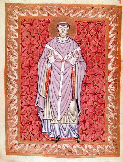 Representasjon av Saint Nizier av Lyon (513-573) (Nicet, Nicetius eller Nicetus) Miniatyr av Codex of Egbert (Codex Egberti) av skolen i Reichenau, rundt 980 av German School