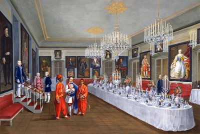 Spisestue med serie portretter av Habsburgske keisere, maleri av Josef Kiss, Villa Lazarovich, Trieste-residensen til Maximilian av Habsburg (1832-1867), tempera av Germano Prosdocimi av Germano Prosdocimi