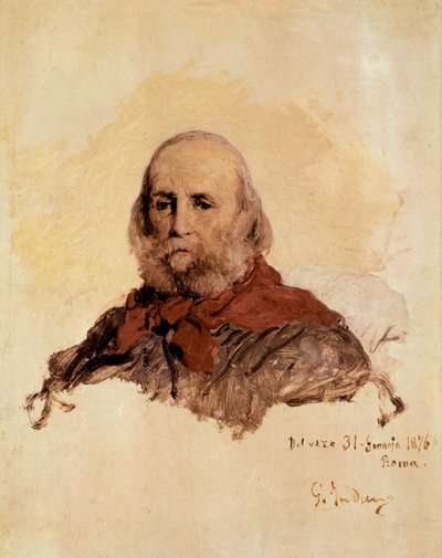 Italian Unite: portrett av Giuseppe Garibaldi (1807-1882), italiensk patriot. Verk av Gerolamo (Girolamo) Induno (1825-1890) av Gerolamo Induno