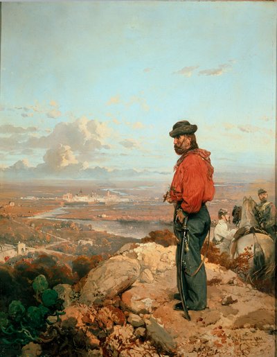 Italiensk enhet: "" Portrett av Giuseppe Garibaldi (1807-1882) foran Capua (Capua) i 1860 "" Maleri av Gerolamo (Girolamo) Induno (1825-1890) 1861 Museo del Risorgimento, Milan av Gerolamo Induno