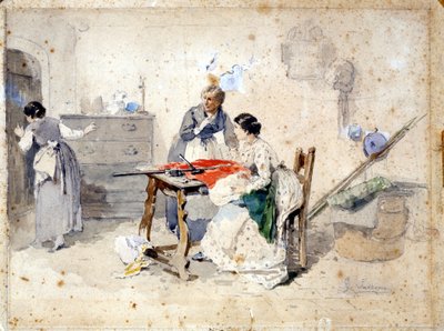 Milanesiske kvinner lager det italienske tricolor-flagget. Akvarell av Gerolamo (Girolamo) Induno (1825 - 1890). Milano, Risorgimento-museet. av Gerolamo Induno