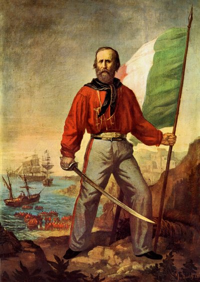 Portrett av Giuseppe Garibaldi (1807-1882) under landingen av Tusen ved Marsala av Gerolamo Induno