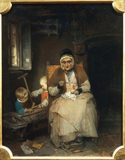 Bestemoren, av Gerolamo Induno, olje på lerret av Gerolamo Induno
