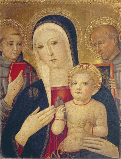 Madonna og barnet med Frans av St. Francis og Bernhard (olje på panel) av Gerolamo di Benvenuto