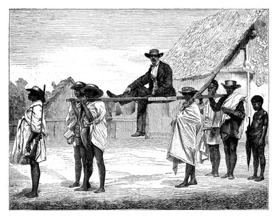 Afrikanske innfødte som bærer en hvit mann, Afrika, 1800-tallet. av Gerome Staal