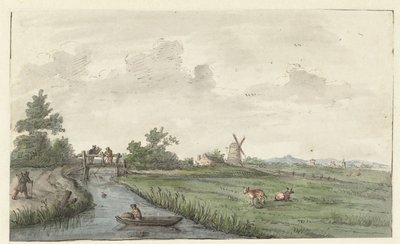 Landskap med grøft og landevei av Gerrit Grasdorp (possibly)
