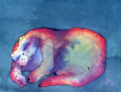 Katt på grønt, ca. 1987 (akryl på papir) av Gerrit Greve