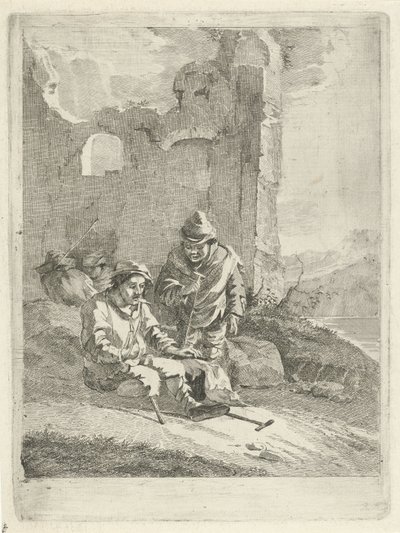 Fire figurer ved en ruin av Gerrit Groenewegen