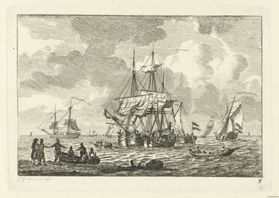 Seascape med tre-master Ulike skip på vannet (serietittel) av Gerrit Groenewegen
