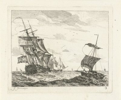 Seilskuter på urolige hav Havlandskap med skip (serietittel) av Gerrit Groenewegen