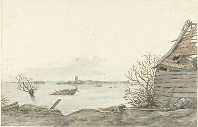 Utsikt over det oversvømmede Ransdorp, februar 1825 av Gerrit Lamberts
