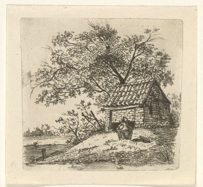 Melkemugge ved et skur av Gerrit Lamberts