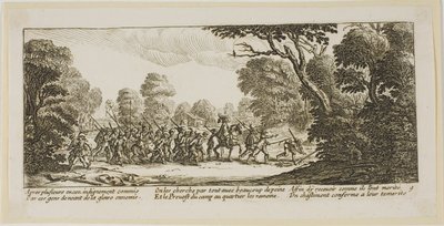 Oppdagelsen av de kriminelle soldatene, plate ni fra Krigens store elendigheter av Gerrit Lucasz van Schagen