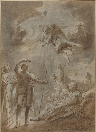 Bebudelsen til hyrdene (penn og brunt blekk med brun vask, forsterket med hvitt) av Gerrit Pietersz Sweelink