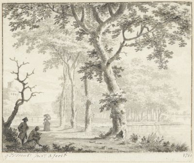 Trær ved vannkanten og en tegner av Gerrit Toorenburgh