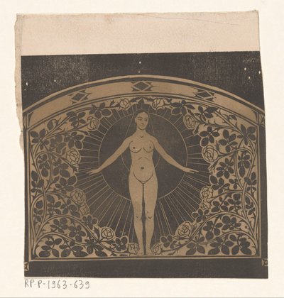 Design for rammen til en kalender fra 1901 med en kvinne og blomster av Gerrit Willem Dijsselhof