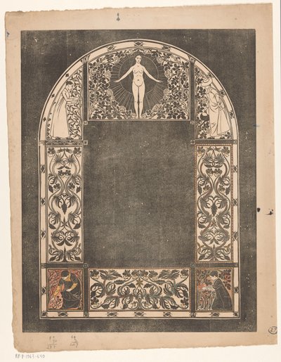 Design for rammen av en 1901-kalender med kvinner og blomster av Gerrit Willem Dijsselhof