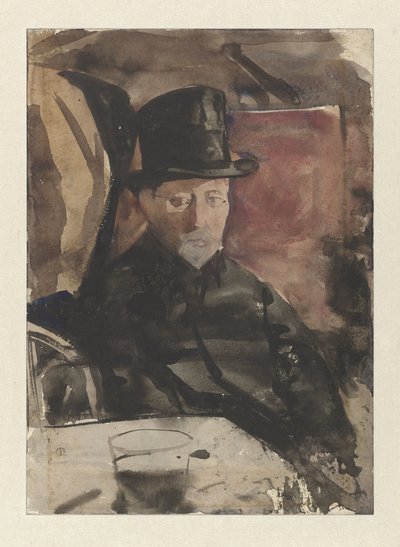 Sittende mann med topphatt på en kafé av Gerrit Willem Dijsselhof